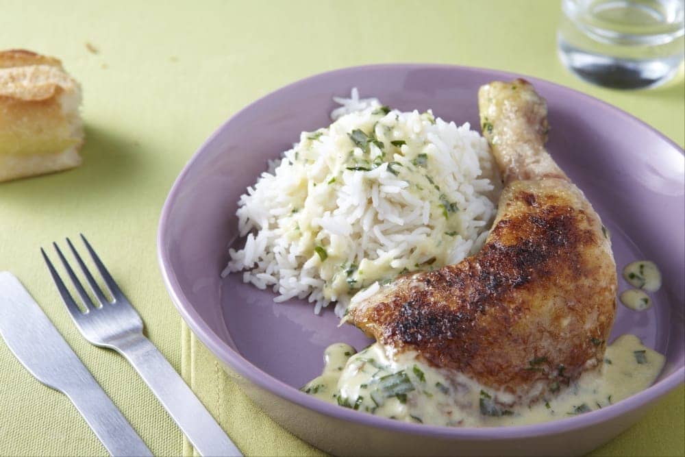 Home cuisse de poulet mayo riz blanc